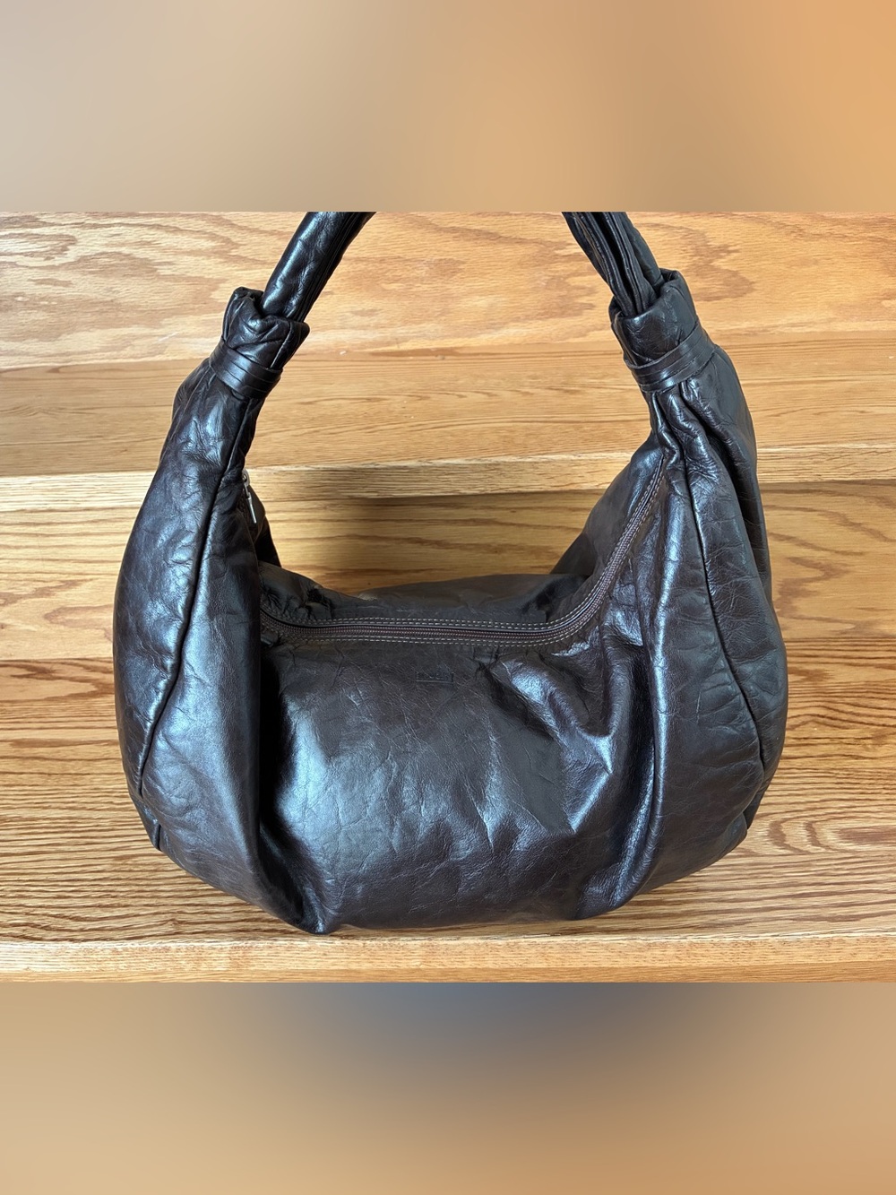 M0851 Soft Slouch Leather Shoulder Bag in Dark Brown